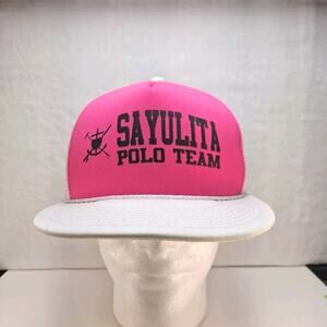 Sayulita Polo Team Trucker Snapback Hat Cap Pink White